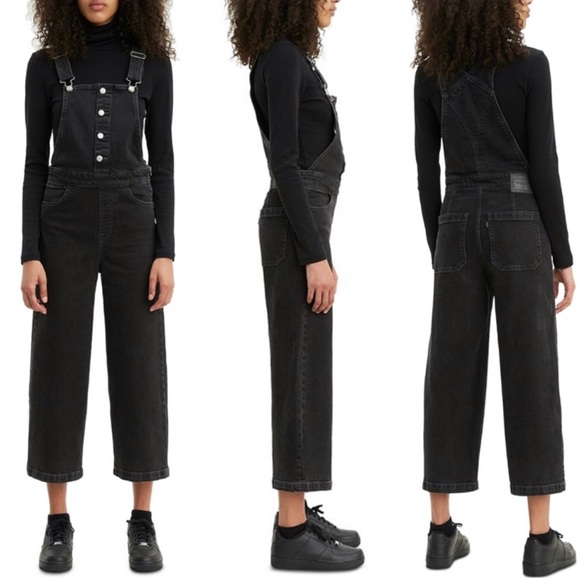 Levi's Denim - Levi’s Mile High Wide Leg Crop Overall Black Denim